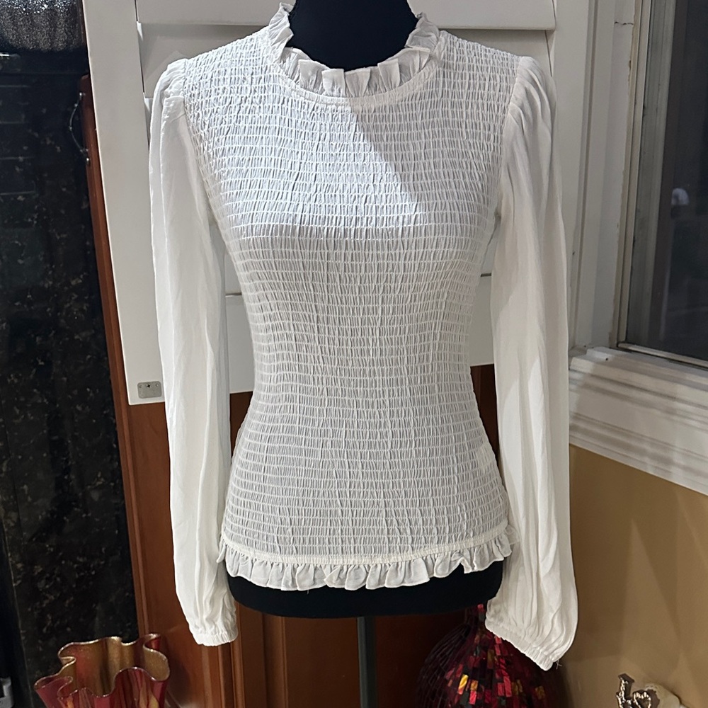 Elegant White Smocked Women's Top by Venus